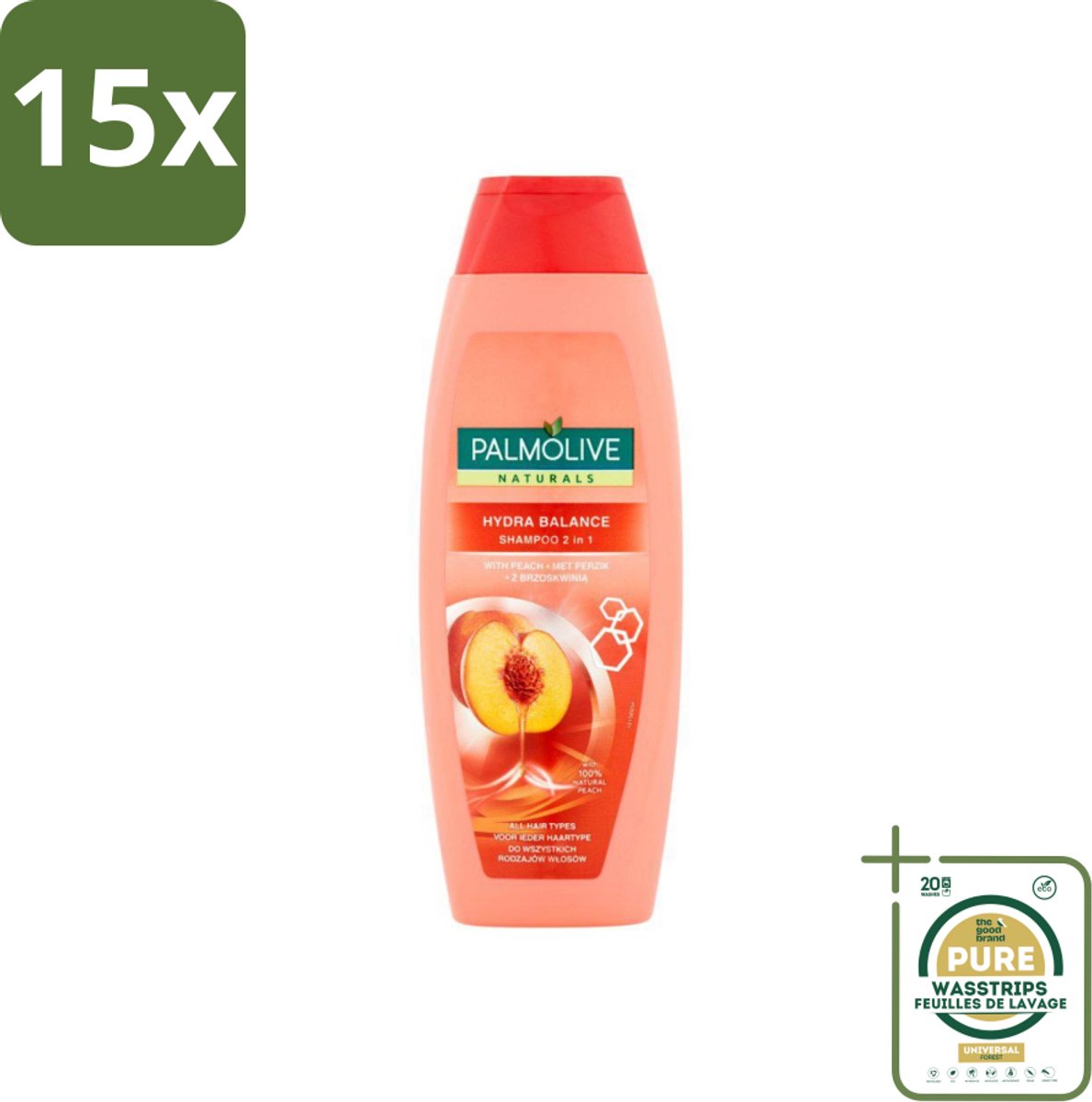 15 x Palmolive - Naturals - 2in1 Shampoo - Perzik - Hydra Balance - 350 ml - Grootverpakking - 2 In 1 Shampoo - Haar Reinigen - Haar Hydrateren - Perzik Extract - Haar Verzorgen