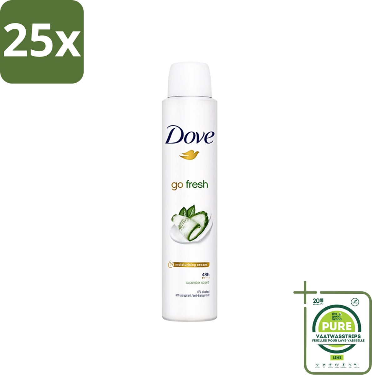 25 x Dove Go Fresh - Deospray - Groene Thee & Komkommer - 200 ml - Grootverpakking - Dove Go Fresh - Deodorant - Antitranspirant - Groene Thee - Komkommer
