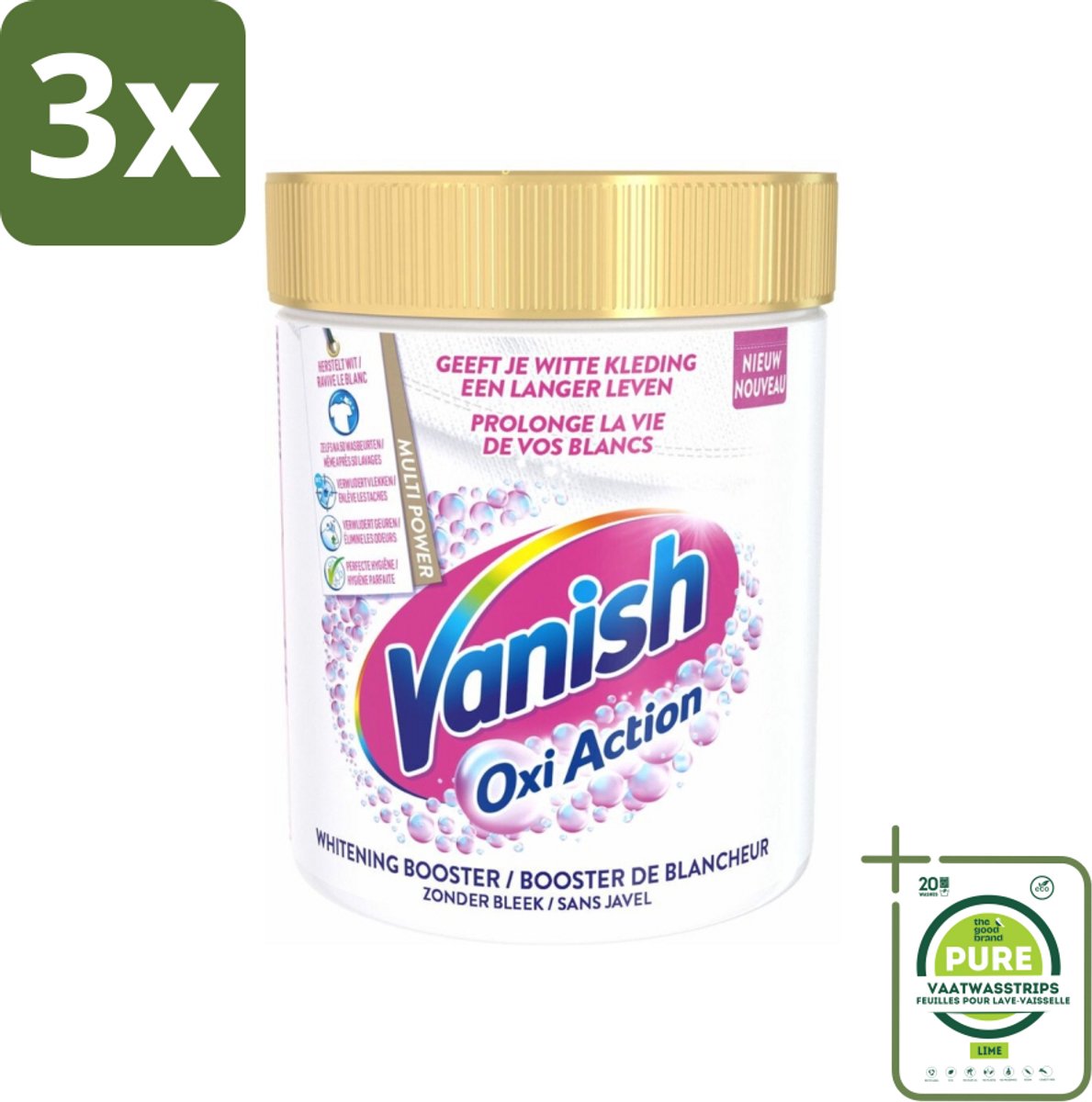 3 x Vanish Oxi Action - Vlekkenverwijderaar Poeder - Zonder Bleek - Witte Was - 550 Gram - Grootverpakking - Vlekkenverwijderaar - Witwas - Vlekken Verwijderen - Wasverzachter - Waspoeder
