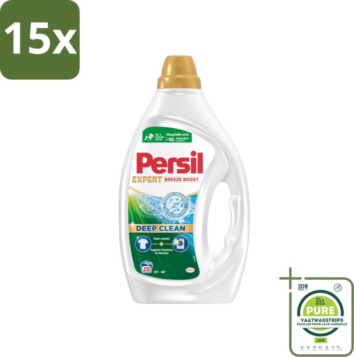 15 x Persil Wasmiddel Gel 29 Wasbeurten Breeze Boost 1,305 liter - Grootverpakking - Wasmiddel - Vloeibaar Wasmiddel - Persil - Vlekken Verwijderen - Wasgoed Reinigen