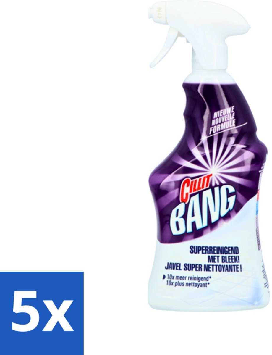 5 x Cillit Bang - Power Cleaner - Bleek & Hygiëne - Schoonmaakspray - Voor Vlekken en Aanslag - 750 ml - Schoonmaak - Vuil Verwijderen - Vlekken Verwijderen - Bleek - Hygiëne