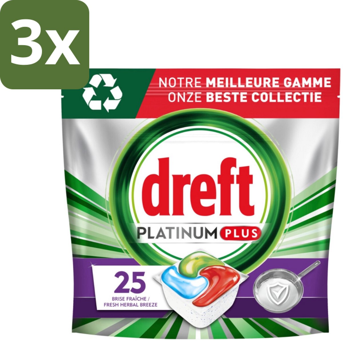 3 x Dreft Platinum Plus - Vaatwascapsules - Deep Clean Boosted - Fresh Herbal Breeze - 25 Afwasbeurten - Vaatwassen - Vaatwasmiddel - Vaatwascapsule - Glanzend Schone Vaat - Voedselresten Verwijderen