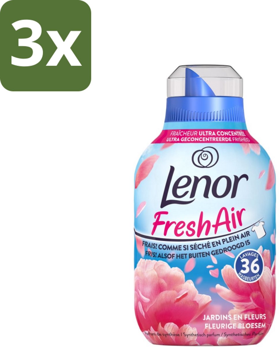3 x Lenor - Wasverzachter - Fresh Air - Fleurige Bloesem - 36 Wasbeurten - Wasverzachter - Frisheid - Buiten Gedroogd Was - Bloemige Geur - Wasgoed