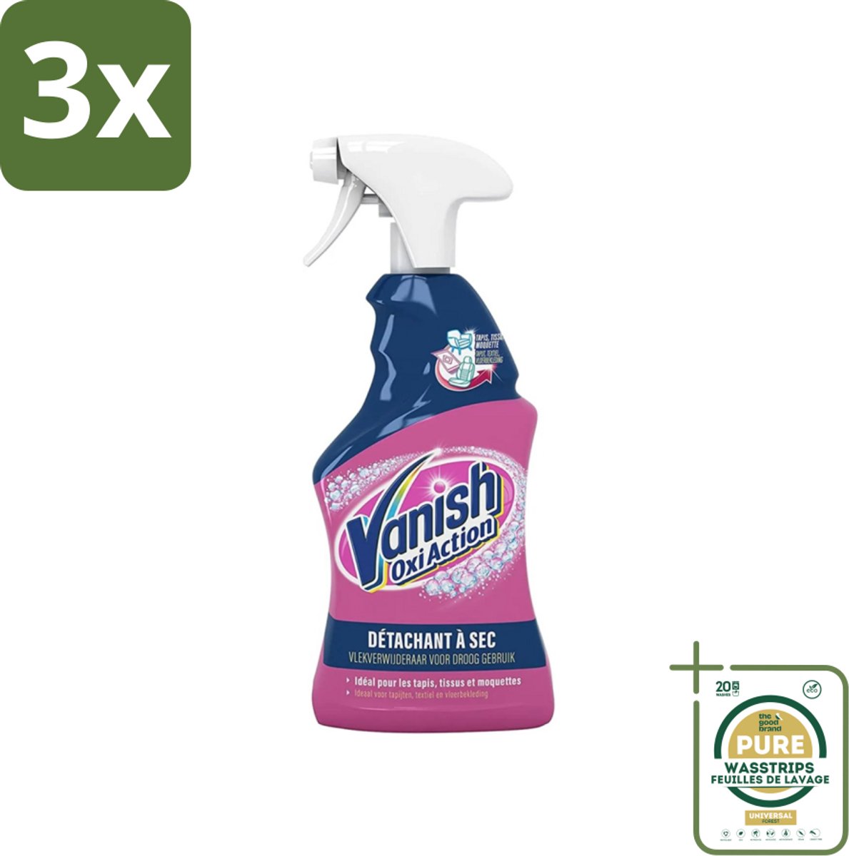 3 x Vanish Oxi Action - Vlekkenverwijderaar Spray - Voor Tapijt. Textiel & Vloerbekleding - 500 ml - Grootverpakking - Vlekkenverwijderaar - Tapijt Reinigen - Textiel Reinigen - Vlekken Verwijderen - Vlekken Op Kleding
