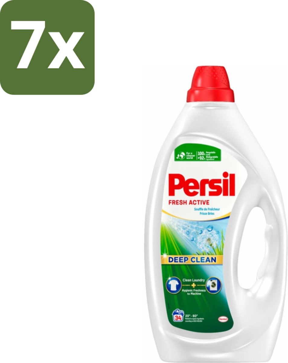 7 x Persil Fresh Active - Vloeibaar Wasmiddel - Witte en Gekleurde Was - Frisse Bries - 34 Wasbeurten - Wasmiddel - Frisse Bries - Diepe Reiniging - Wasmachine Reinigen - Vuilresten Verwijderen