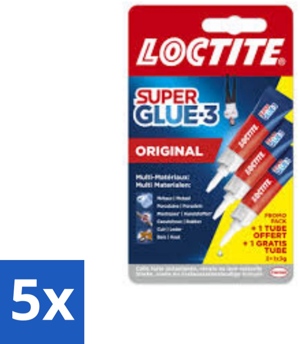 5 x Loctite - Secondelijm - Super Glue Universal - 3 Lijmtubes - Super Glue - Lijm - Hechting - Reparatie - Loctite