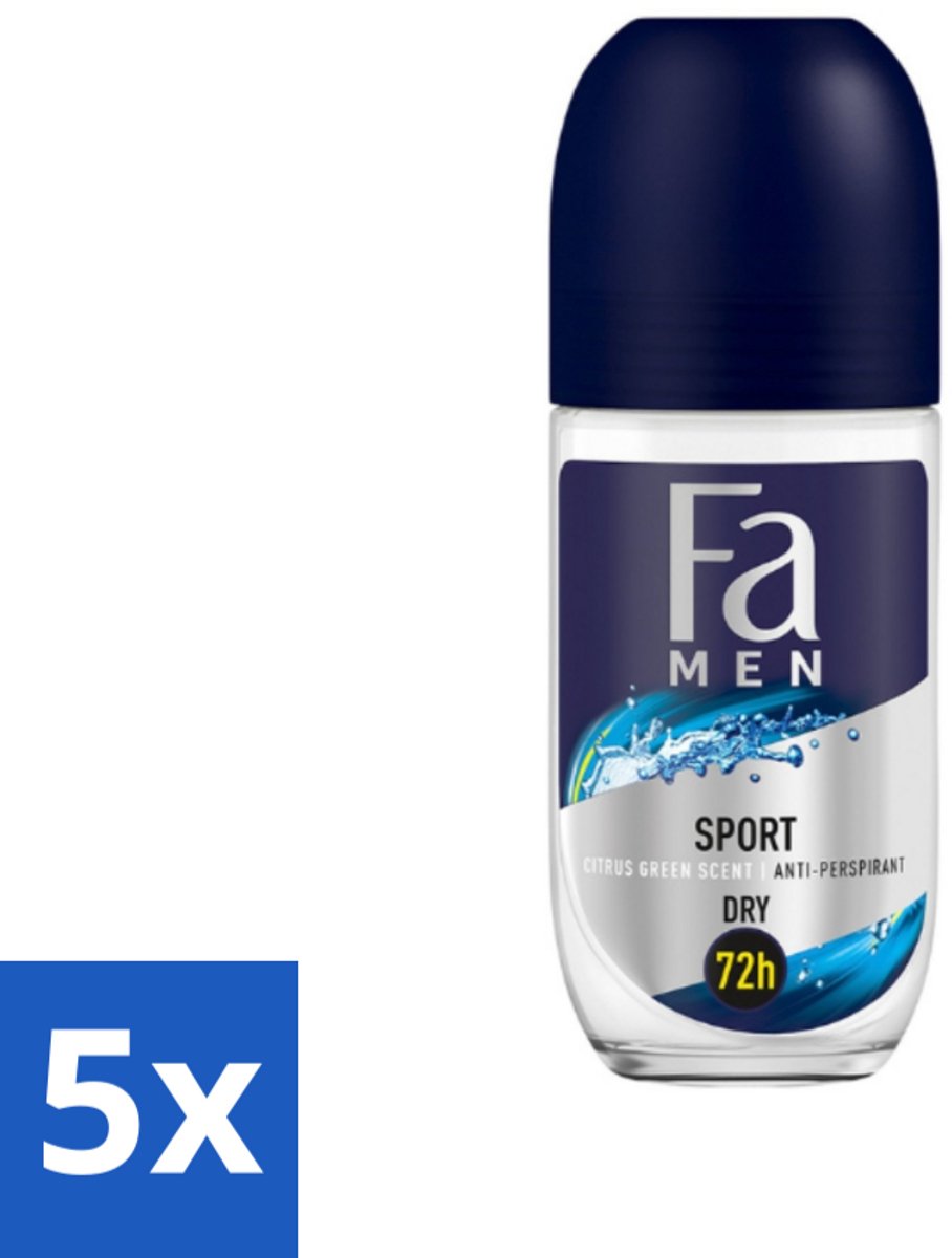 5 x Fa Men - Sport - Deodorant Roller - Citrus Green - 50 ml - Sport Deodorant - Citroen Geur - Mannelijke Deodorant - Frisse Geur - Huidbescherming