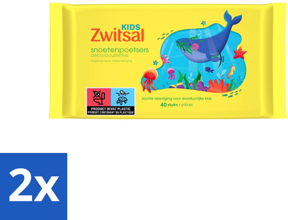 2 x Zwitsal Kids - Snoetenpoetsers - Voor Handjes en Snoetjes - 40 Doekjes - Zwitsal Kids - Snoetenpoetsers - Babydoekjes - Babyhuid - Zachte Doekjes