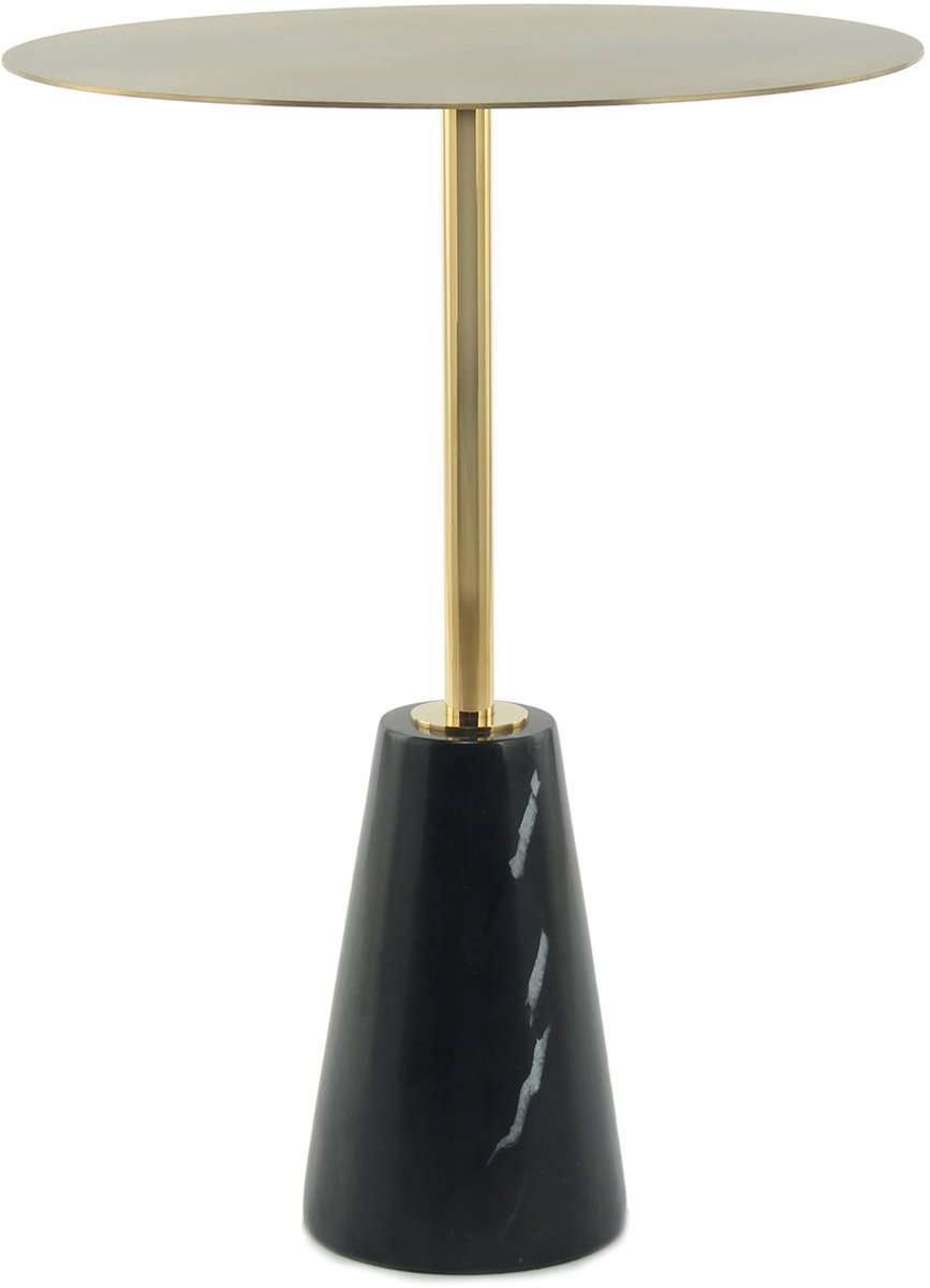 Padiro ronde bijzettafel Ø 40 x 53 cm - zwart - Modern Art-Déco Glamour Look - met marmeren voet - glazen tafelblad - onderstel van roestvrij staal