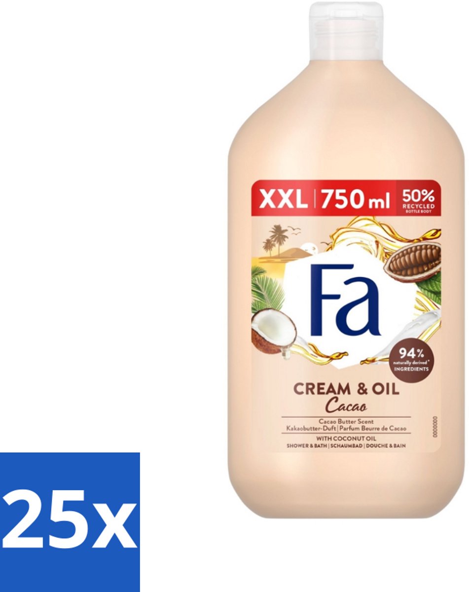 Fa - Cream & Oil Cacao - Bad- & Douchegel - Cacaoboter Met Kokosolie - 750 ml - Bulkverpakking - 25 stuks