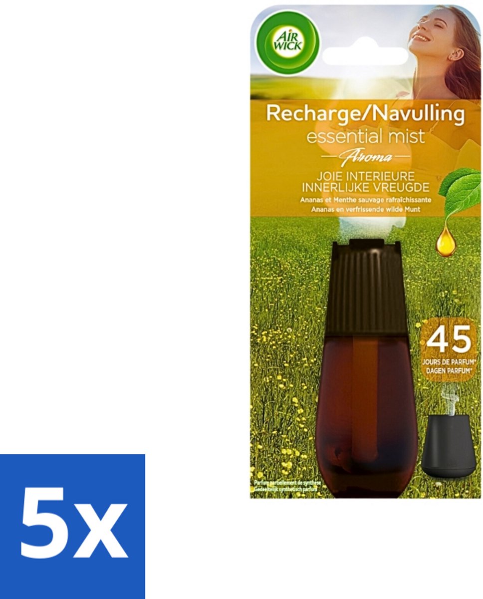 Air Wick Essential Mist - Navulling - Happiness - Ananas & Wilde Munt - 20ml - Bulkverpakking - 5 stuks