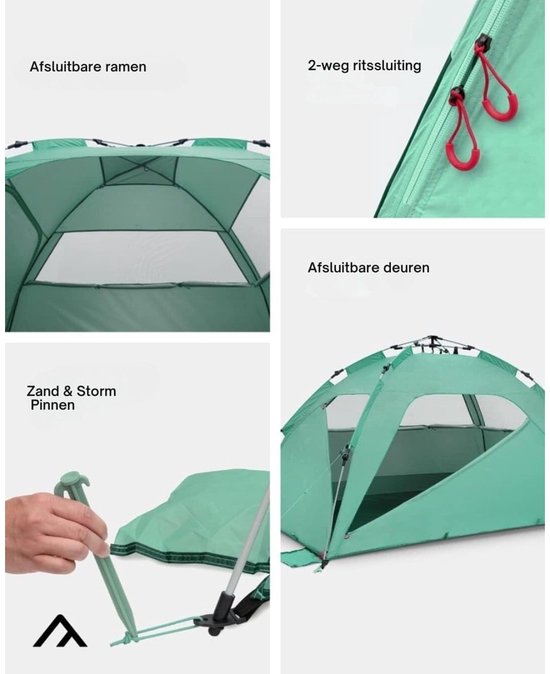 Klarven® Strandtent Baby Pop Up Groen - UV80 Bescherming, Quick-Up System Snel Opgezet - Strandtentje voor Kinderen - B 12 x D 12 x H 70 cm — afbeelding 4