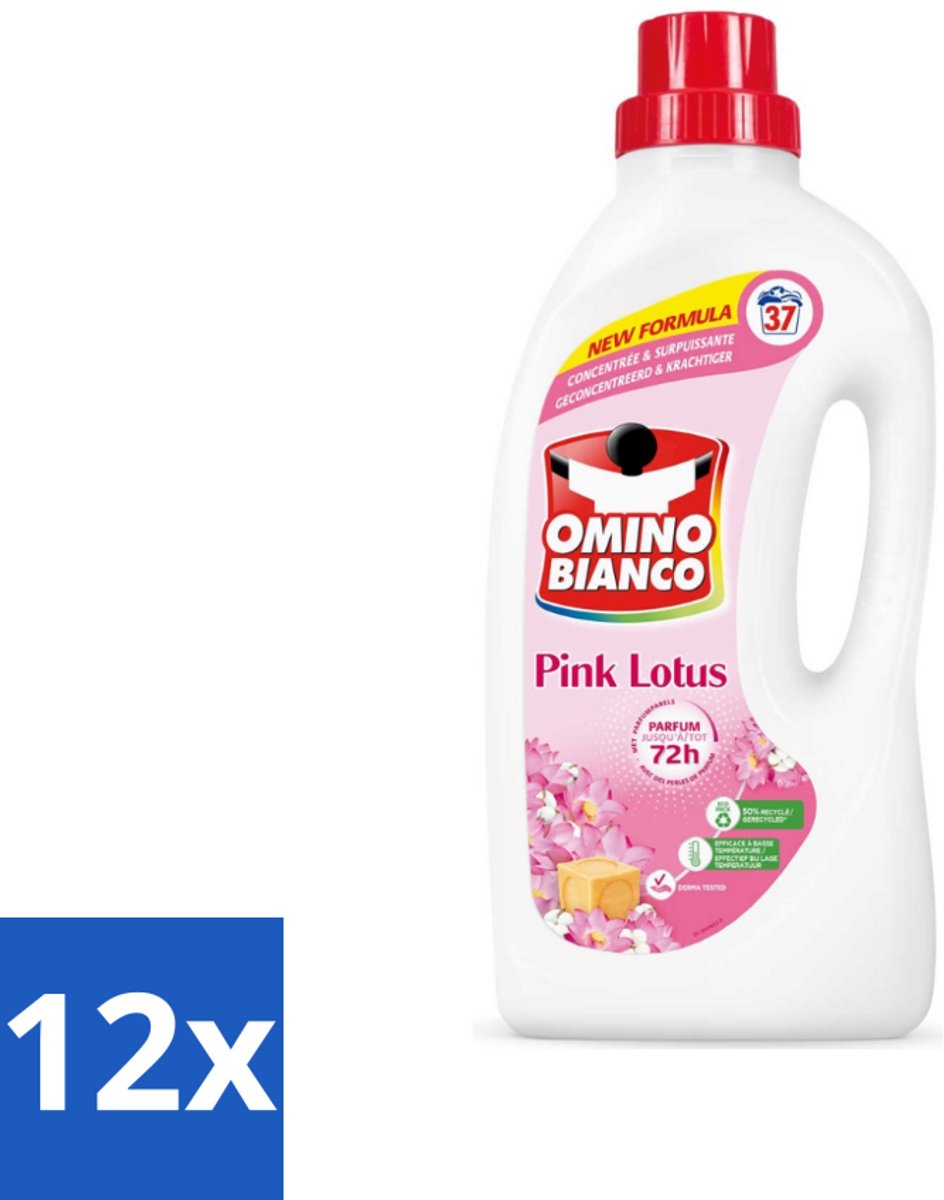 Omino Bianco - Roze Lotus - Wasmiddel - Witte & Gekleurde Was - 37 Wasbeurten - Voordeelverpakking - 12 stuks