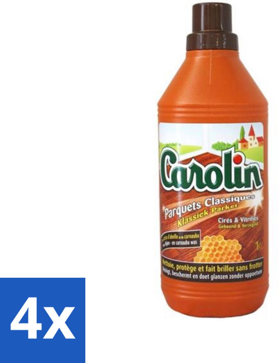 4 x Carolin - Klassiek Parket - Vloerreinigingsmiddel - Met Canauba Was - 1 L - Parketvloer Reiniger - Houten Vloeren Schoonmaken - Carnaubawas - Vloerreiniger - Parket Onderhoud