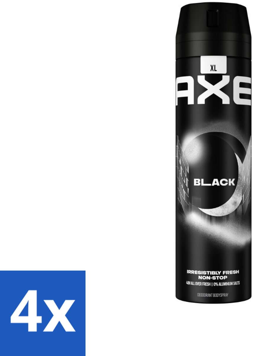 4 x Axe XL - Deodorant Bodyspray - 48hrs Fresh - Black - Frozen Pear & Cedarwood - 200 ml - Deodorant - Axe - Black - 48 Uur - Bevroren Peer