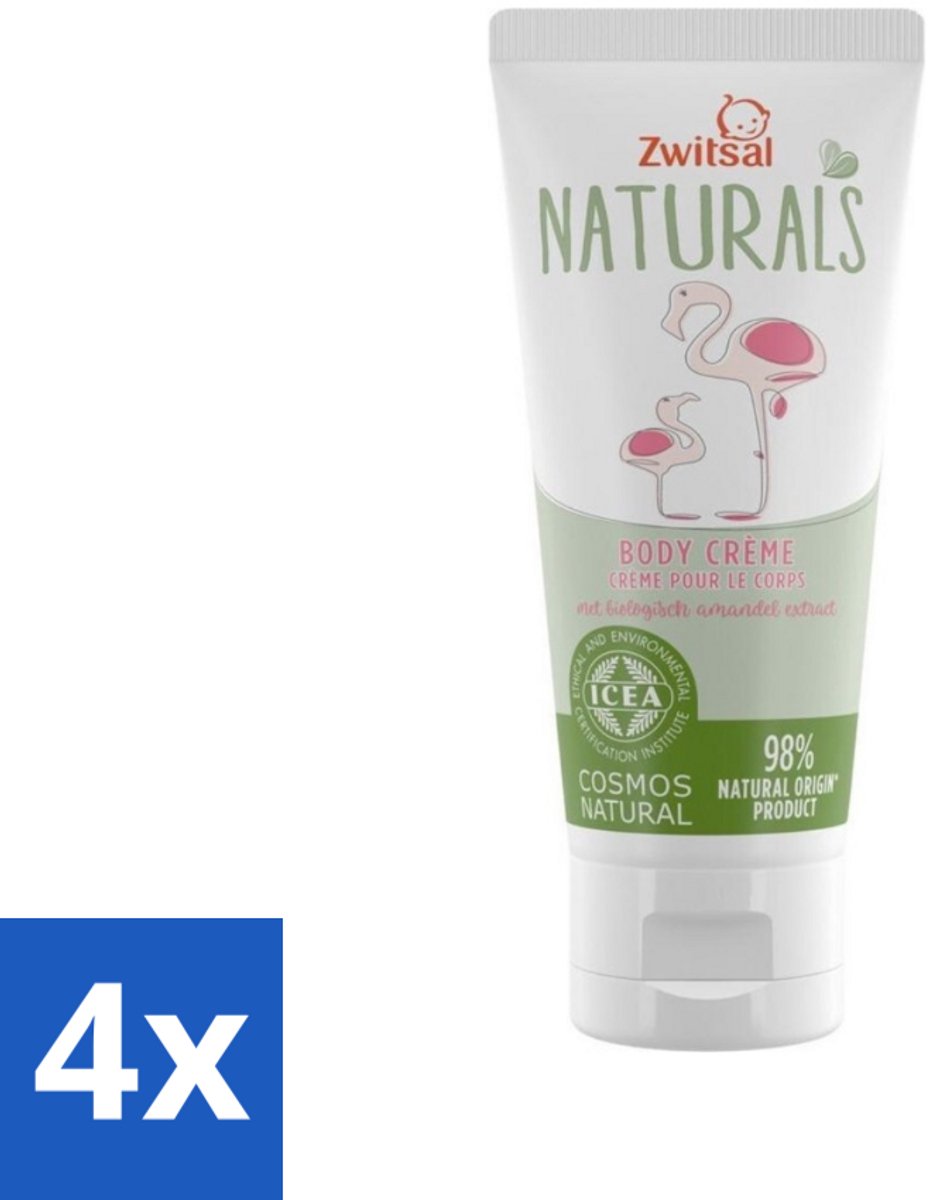 4 x Zwitsal Naturals - Babyverzorging - Body Crème met Amandel Extract - Natuurlijke Ingrediënten - 100 ml - Babycreme - Natuurlijke Babyverzorging - Biologische Babyproducten - Babyhuid - Zachte Babycreme