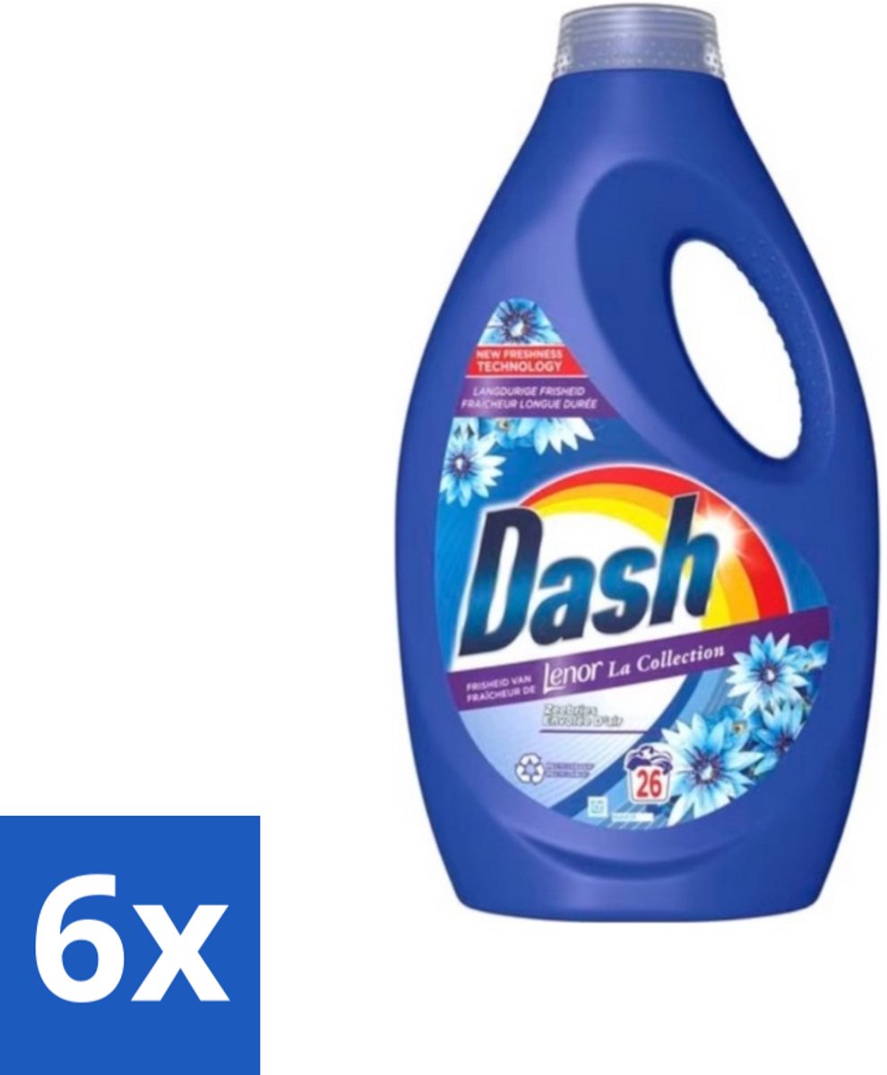 6 x Dash - Lenor Collectie - Vloeibaar Wasmiddel - Witte en Gekleurde Was - Zeebries - 26 Wasbeurten - Wasmiddel - Lenor - Zeebries - Vloeibaar Wasmiddel - Wasverzachter