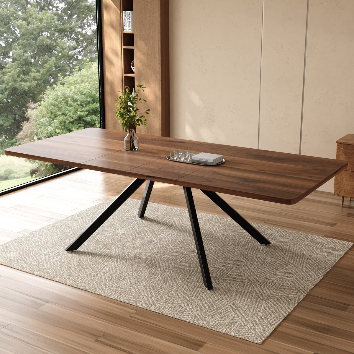 Wishdor Uitschuifbare eettafel - Rechthoekig - 3 lengtes 160/200/240 cm - Modern - Voor 6-10 personen - MDF - Walnoot - 240 x 90 x 74,5 cm