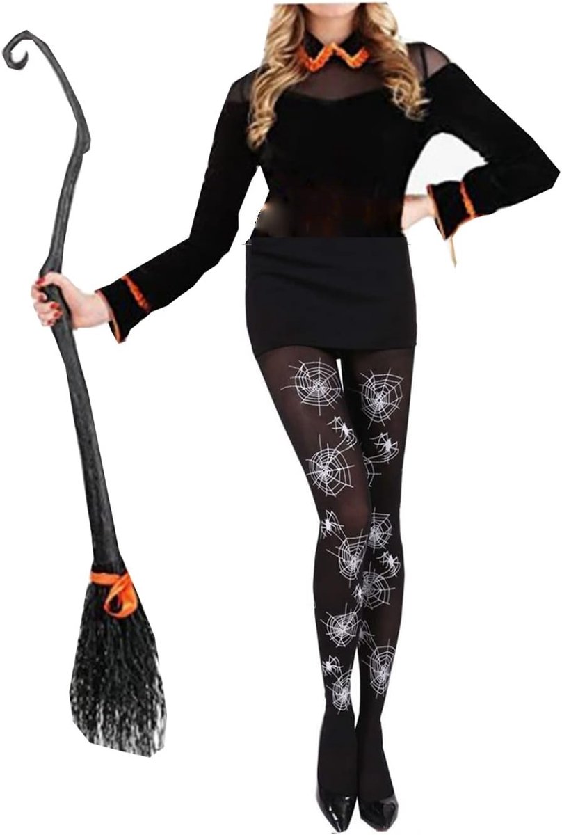 Halloween Pantyhoses met Spinnenweb en Pompoen Motief voor Vrouwen - Perfect voor Kostuums en Feestjes