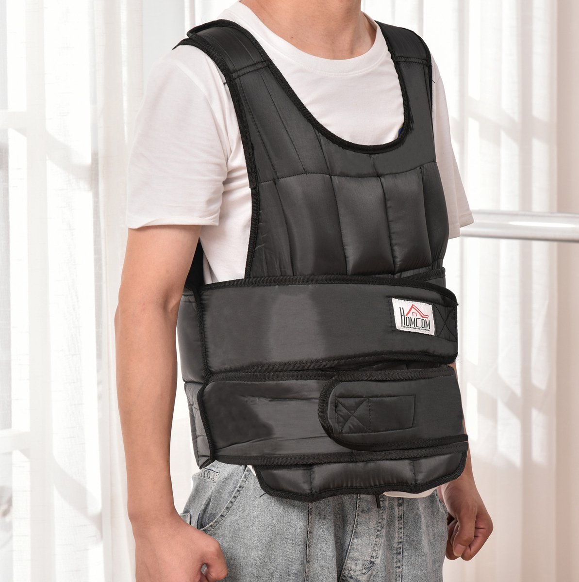 REDOM - Gewichtsvest - Verstelbaar met 35 uitneembare gewichtszakken - Brede schouderbanden met zachte vulling - Klittenbandsluiting - Training - Oxford stof - Zwart - 60 x 50 cm