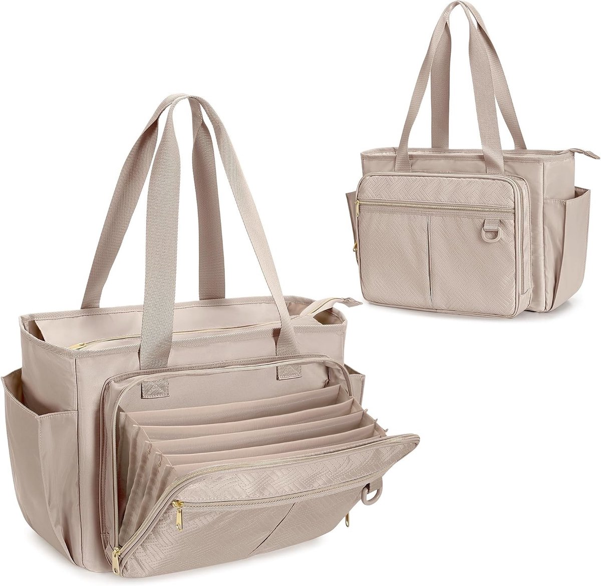 Ruime Tote Bag voor Onderwijzers met Accordeon Box, Ideaal voor Werk en Dagelijks Gebruik, Camel Kleur