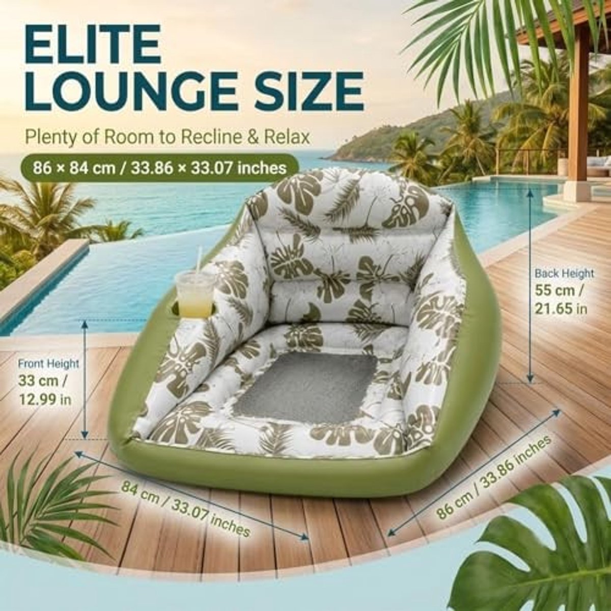 Solidchoice - 3-in-1 Opblaasbare Pool Lounge Stoel - U-vorm met Koelende Mesh Zitting en Bekerhouder - 86 x 84 cm