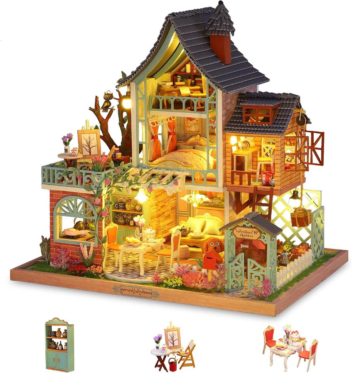 Miniatuur Poppenhuis - Doe-het-zelf Kit - Creatief Hobbyen - Met Muziek - 28 x 21 x 27 cm - Jungle Resort