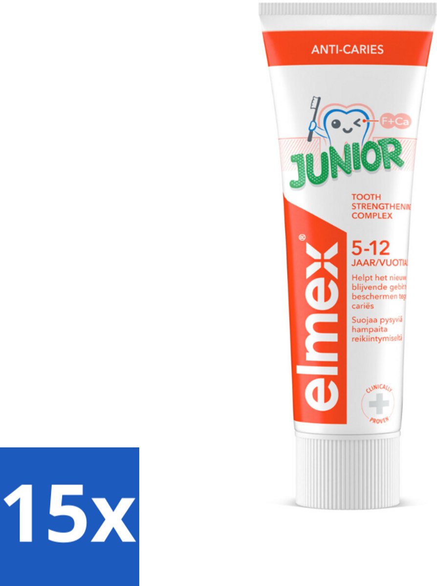 15 x Elmex Gel-Tandpasta Junior (5-12 Jaar) 75 ml - Tandpasta Voor Kinderen - Gaatjesbescherming - Aminfluoride - Tandpasta Gel - Kindertandpasta