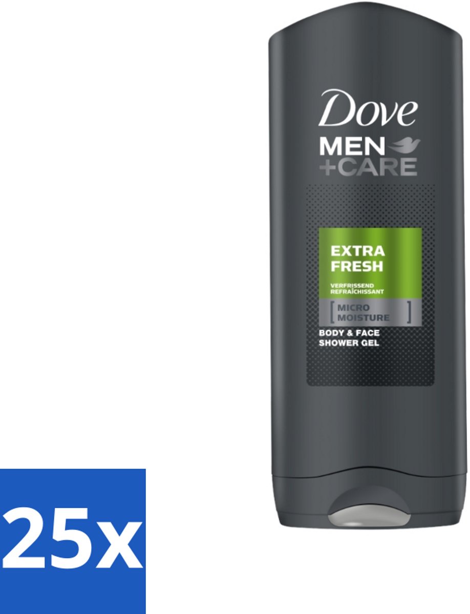 25 x Dove - Douchegel - Men+ Care Extra Fresh - Verfrissend en energiegevend - 250 ml - Douchegel - Huidbeschermend - Gevoelige Huid - Uitdroging - Kalmerend