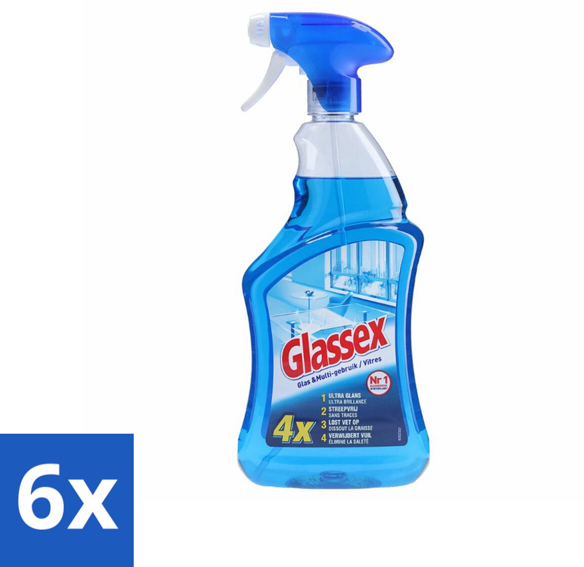 6 x Glassex Glas & Multi Schoonmaakspray 750 ml - Glas Reinigen - Spiegel Reinigen - Ruit Reinigen - Marmer Reinigen - Vet Verwijderen