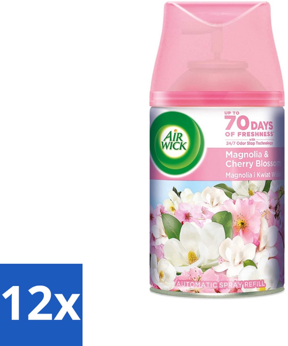 12 x Air Wick - Luchtverfrisser Navulling - Magnolia & Kersenbloesem - Automatische Spray - 250 ml - Luchtverfrisser - Geur - Geurverwijdering - Bloemige Geur - Magnolia