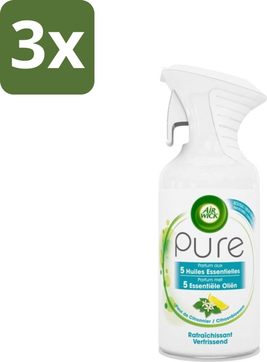 3 x Air Wick - Luchtverfrisser - Essentiële Oliën - Citroenbloesem - Spray - 250 ml - Luchtverfrisser Citroenbloesem - Luchtverfrisser Spray - Citroenbloesem Geur - Luchtverfrisser Zonder Water - Luchtverfrisser Effectief Geurtjes Verwijderen