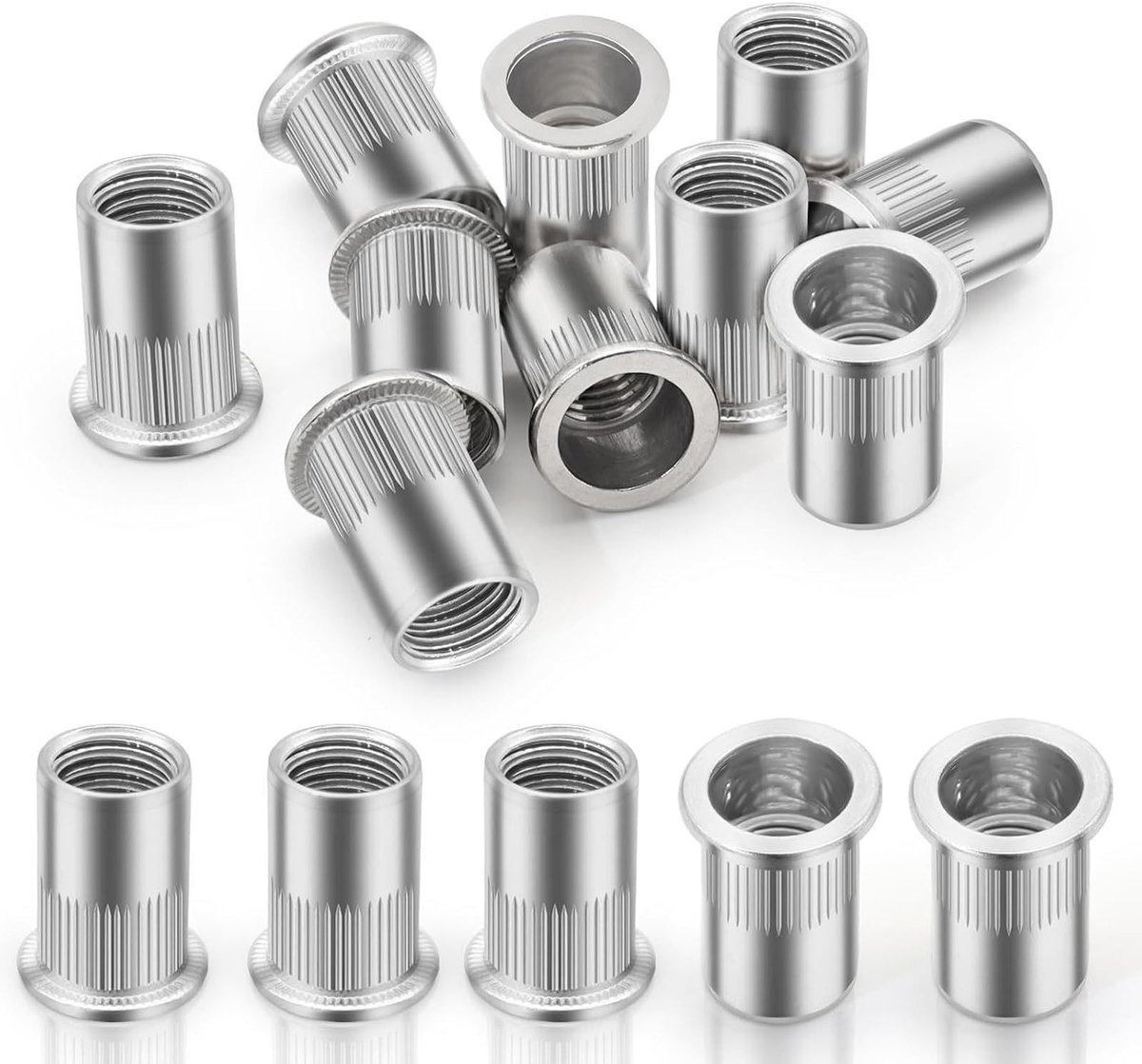 Elzusha- Klinkmoeren 50 stuks - Platte Kop - M3 - Aluminiumlegering - Blindklinkmoeren - Verzonken Klinknagels - Scherpe Schroefdraad