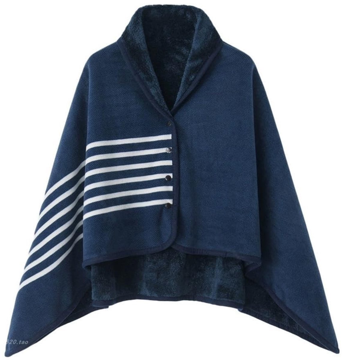 Elzusha - Fleece Poncho voor Dames met Knopen en Streeppatroon