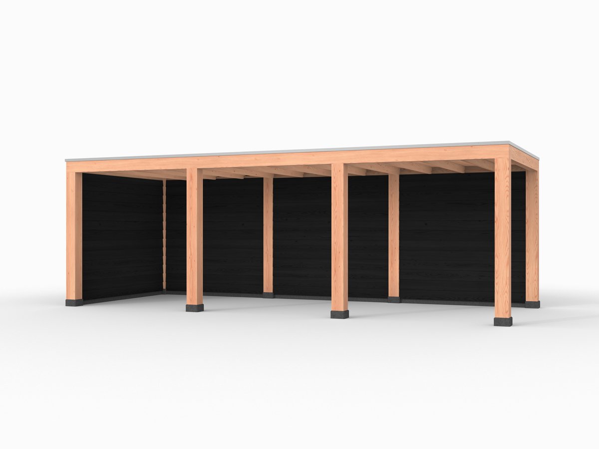 Douglas overkapping, 750 x 300, met achterwand en zijwand, Westwood Robuust zwart