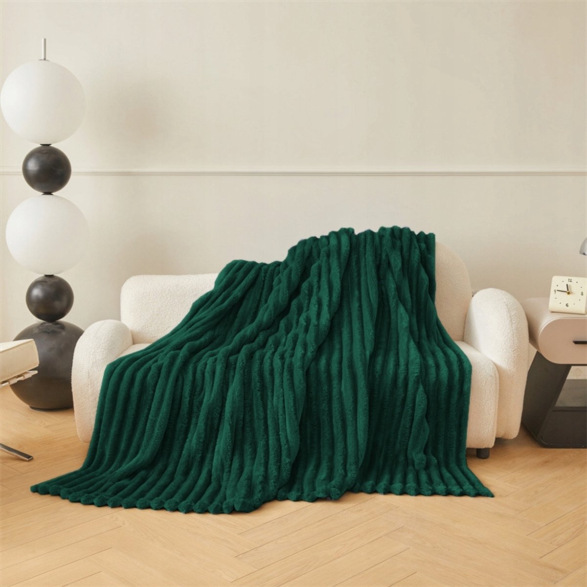Zacht Pluche Deken 200x220cm - Dikke Ribbels - Flesgroen