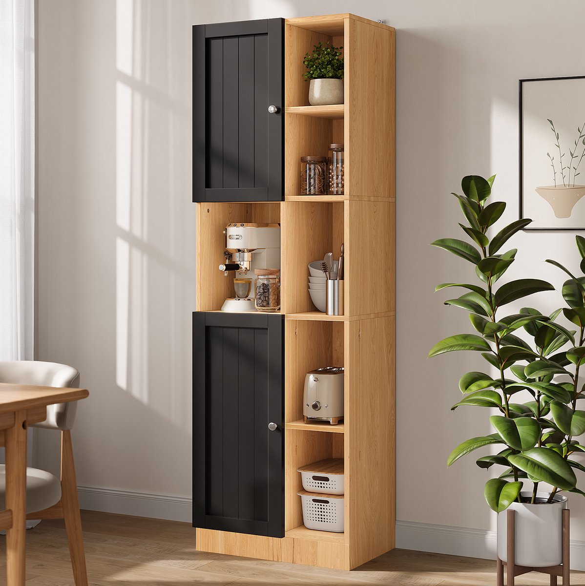 COVREO Keukenkast hoekkast 50 x 35,5 x 170 cm zwart naturel, MDF, 6 vakken