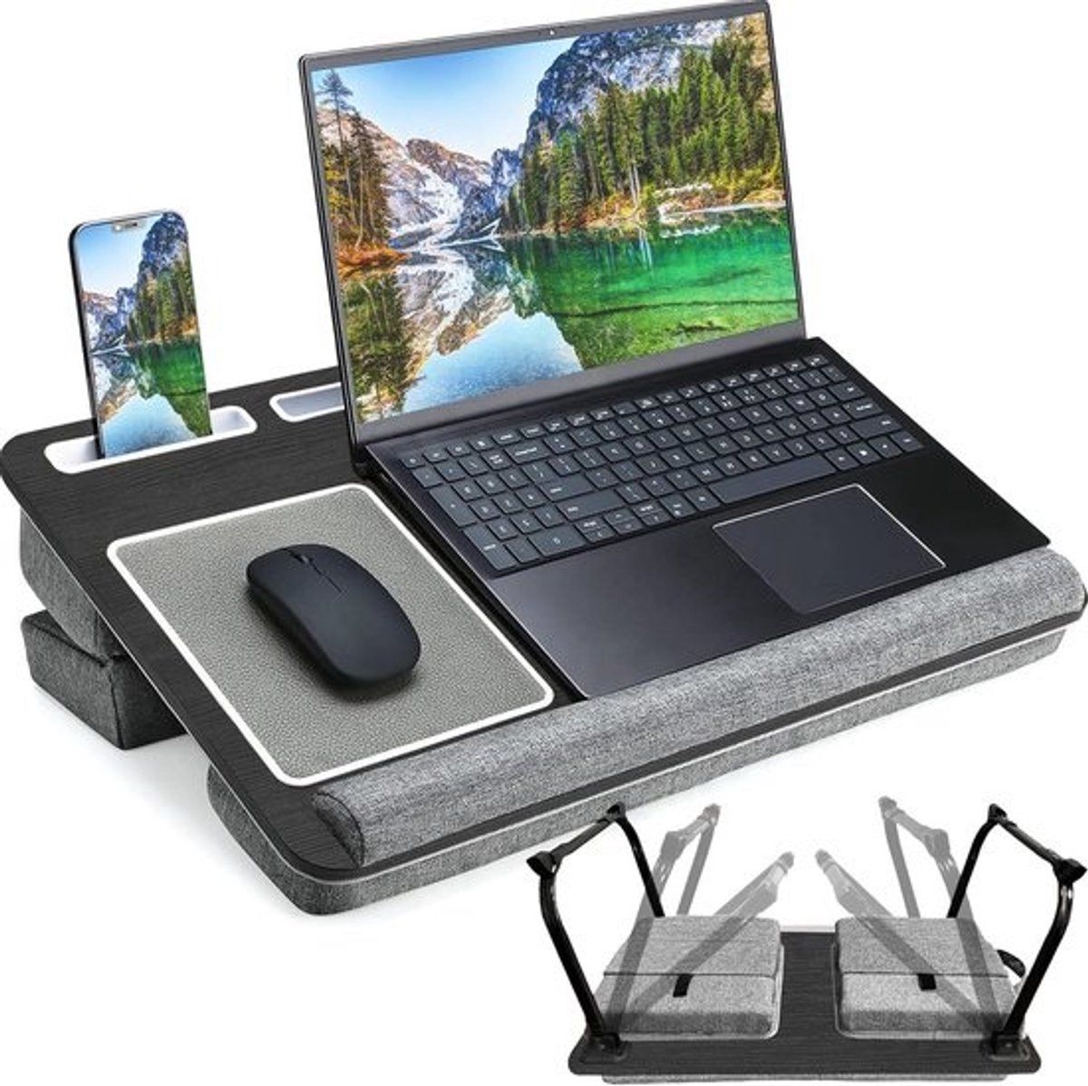 Ergonomische Lap Desk - 17 Inch Opvouwbare Laptop Bed Lade Tafel met Verstelbaar Kussen en Muismat