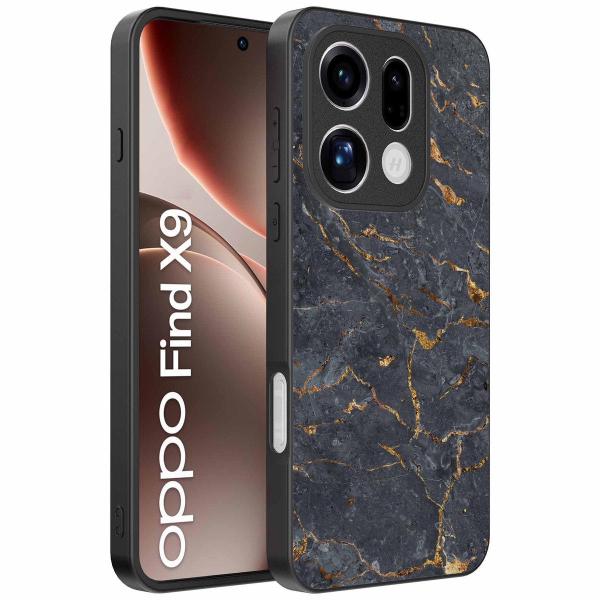 Geschikt voor Oppo Find X9 Telefoonhoesje met Grijs Goud Marmer Opdruk - TPU Backcover Case Grey Gold Marble Design - Zwart - Smartphonica geschikt voor Oppo Find X9