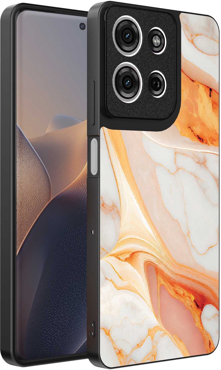Geschikt voor Motorola Edge 60 Fusion Telefoonhoesje met marmer opdruk - TPU backcover case marble design - Oranje - Smartphonica geschikt voor Motorola Edge 60 Fusion