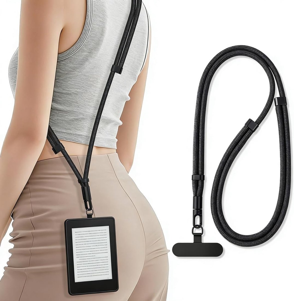 Verstelbare Schouderriem voor Telefoon en E-reader, Duurzaam Nylon met Metalen Gesp, Geschikt voor 3.5-8 Inch Mobiele Apparaten en iPad Mini