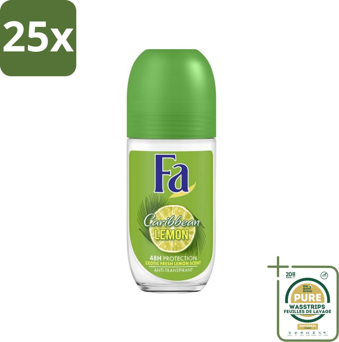 25 x Fa - Deodorant Roller - Caribbean Lemon - Verfrissend - 48 uur Bescherming - Citrusachtig - 50 ml - Grootverpakking - Deodorant Roll-on - 48 Uur Bescherming - Citrus Geur - Caribische Citroen - Fris