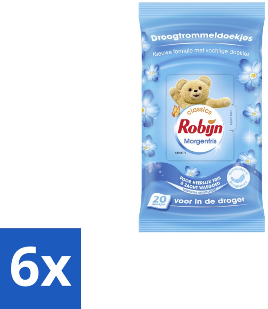 Robijn – Droogtrommeldoekjes – Morgenfris - 20 Doekjes - Voordeelverpakking - 6 stuks
