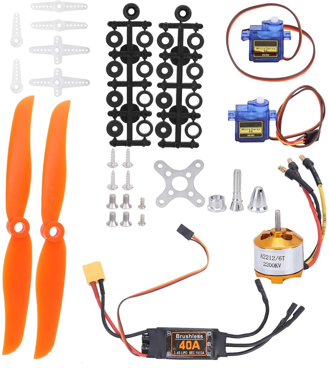 Krachtige Brushless Motor 2200 KV met 40A XT60T ESC en SG90 Servo, Inclusief 6035 Propeller Accessoire Kit voor RC Vliegtuigen en Quadcopter Modellen