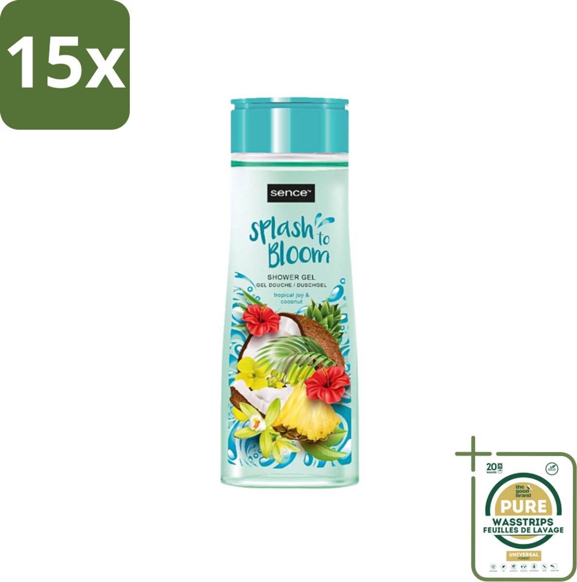 15 x Sence - Tropical Joy & Coconut - Douchegel - Exotisch - 300 ml - Grootverpakking - Douchegel - Kokos - Tropisch Fruit - Exotische Geur - Huidverzorging