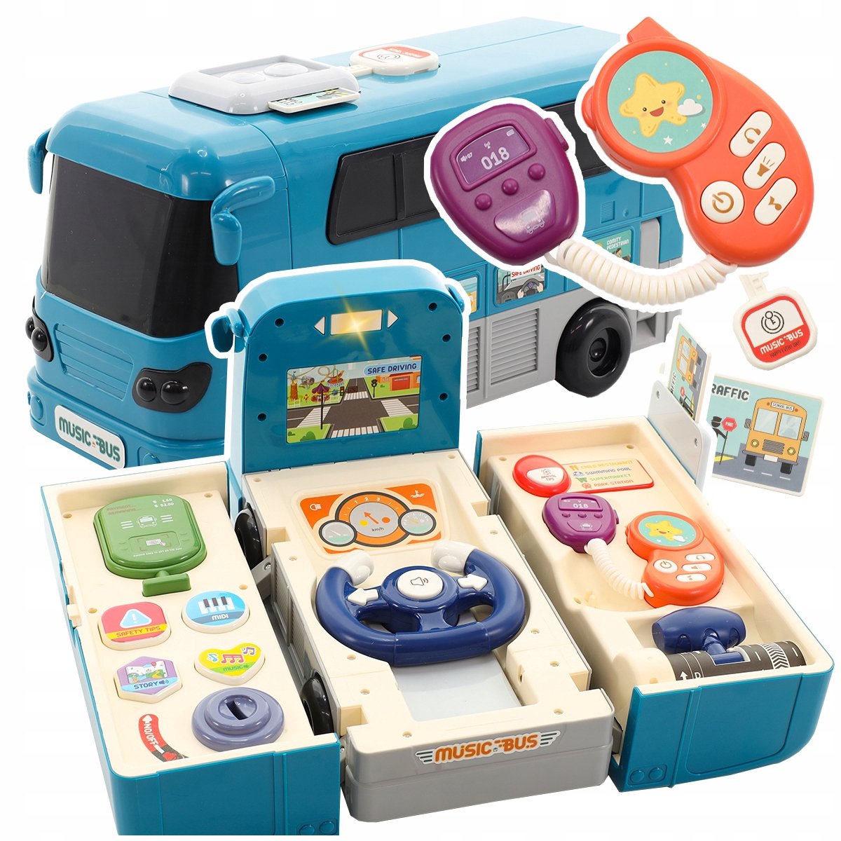 Interactieve Educatieve Bus Speelgoed met Stuur & Geluiden