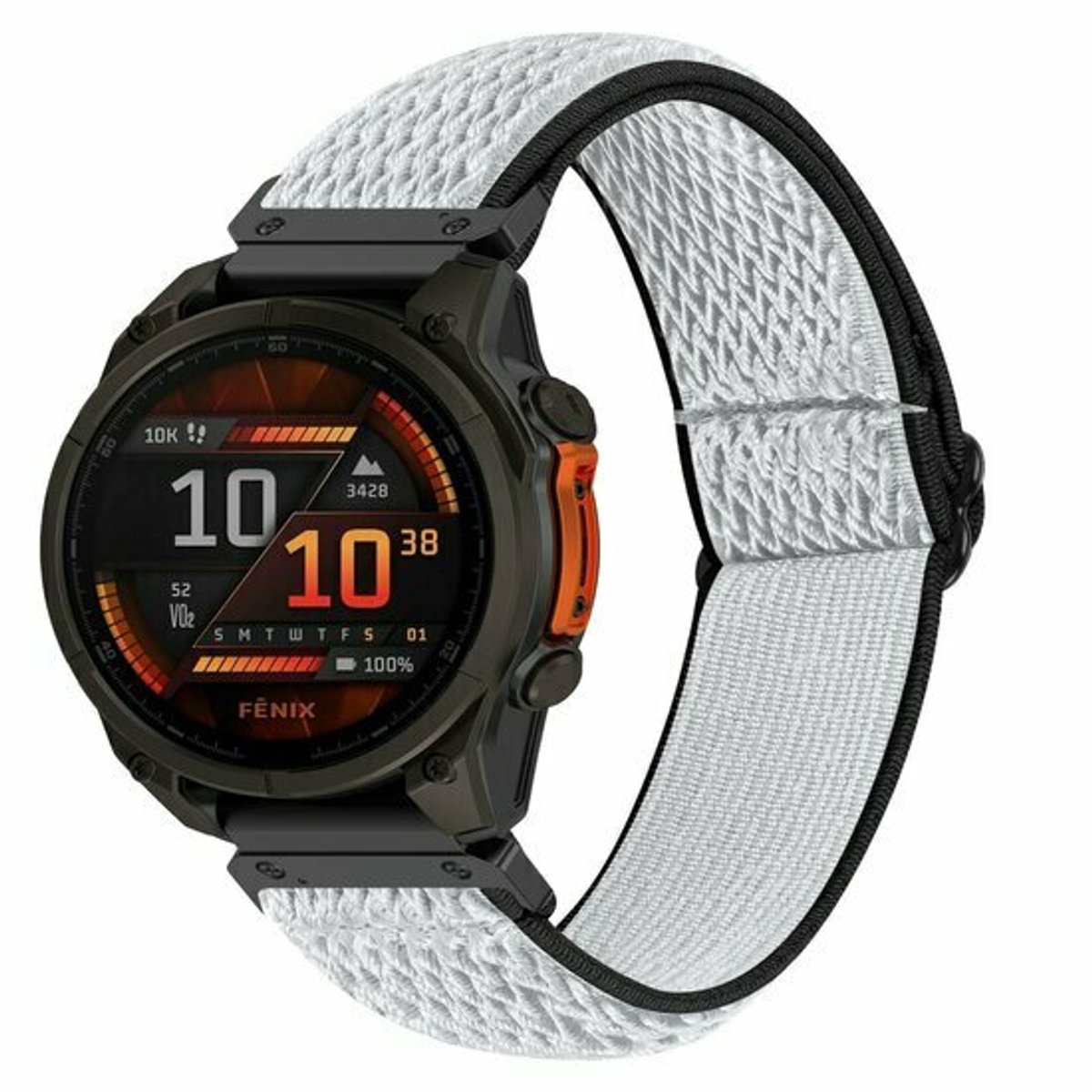 By Qubix - Geschikt voor Garmin bandje - 20mm Quickfit - Elastische Solo Loop nylon bandje - Wit met zwart - Geschikt voor Garmin Fenix 9 / 9 pro - 43mm