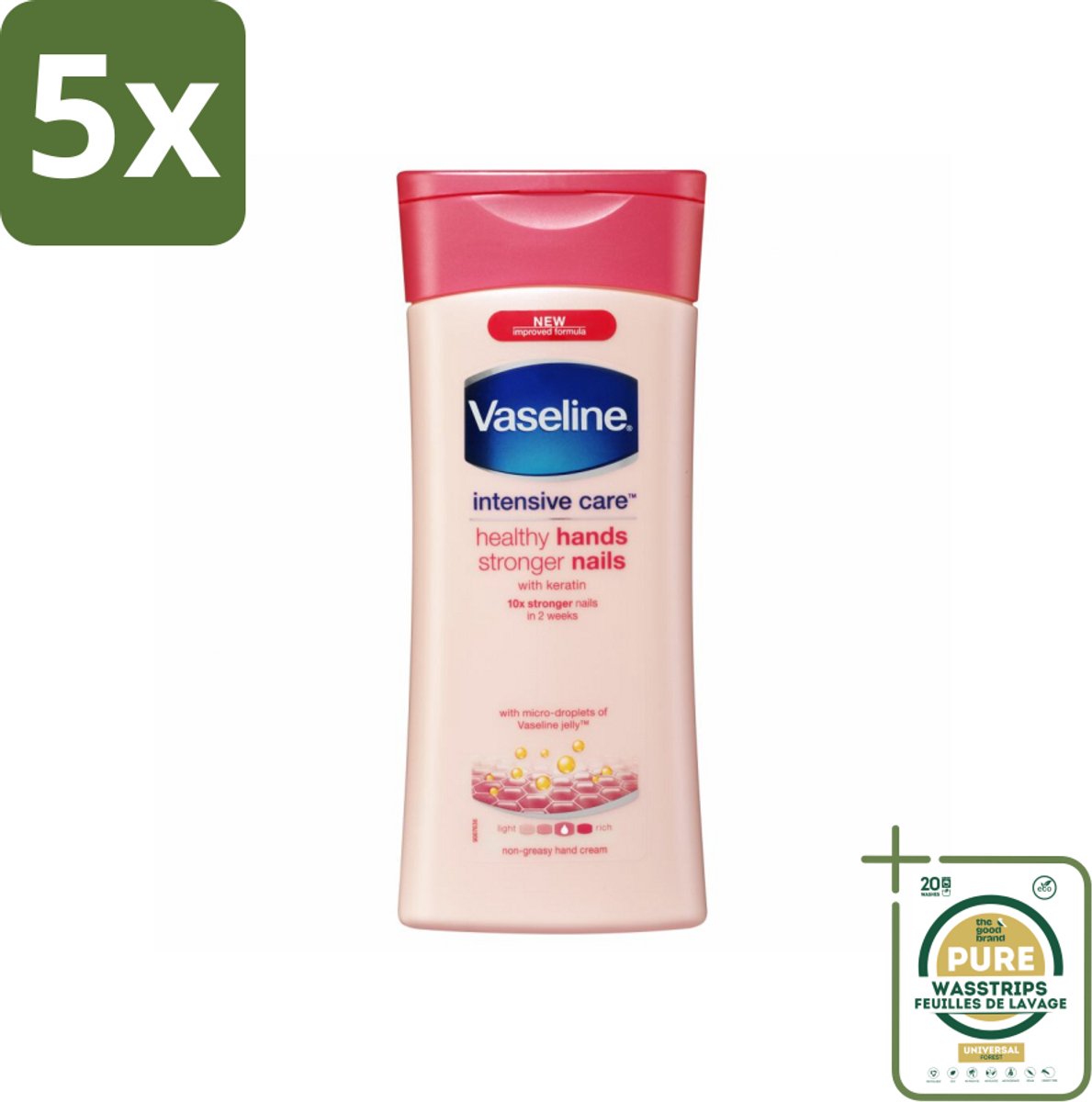 5 x Vaseline Handcreme Healthy Hands & Stronger Nails 200 ml - Grootverpakking - Handcrème - Nagelversterking - Keratine - Hydratatie - Handverzorging