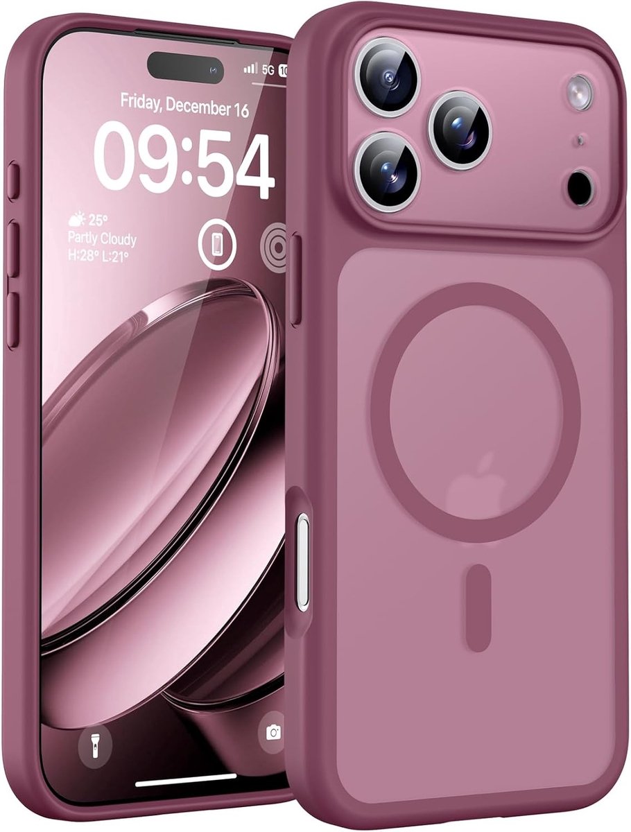 Hoesje Geschikt voor iPhone 17 Pro Hoesje Pruim - Hoesje Geschikt voor MagSafe iPhone 17 Pro - Shockproof Back Cover met Lens beschermer