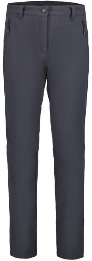 Antracietkleurige outdoorbroek voor dames met ritszakken aan de zijkanten.